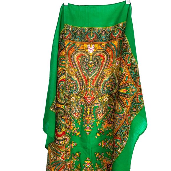 Vintage 80's Square 100% Wool Green Scarf Shawl Intricate Paisley Design. - Picture 16 of 16